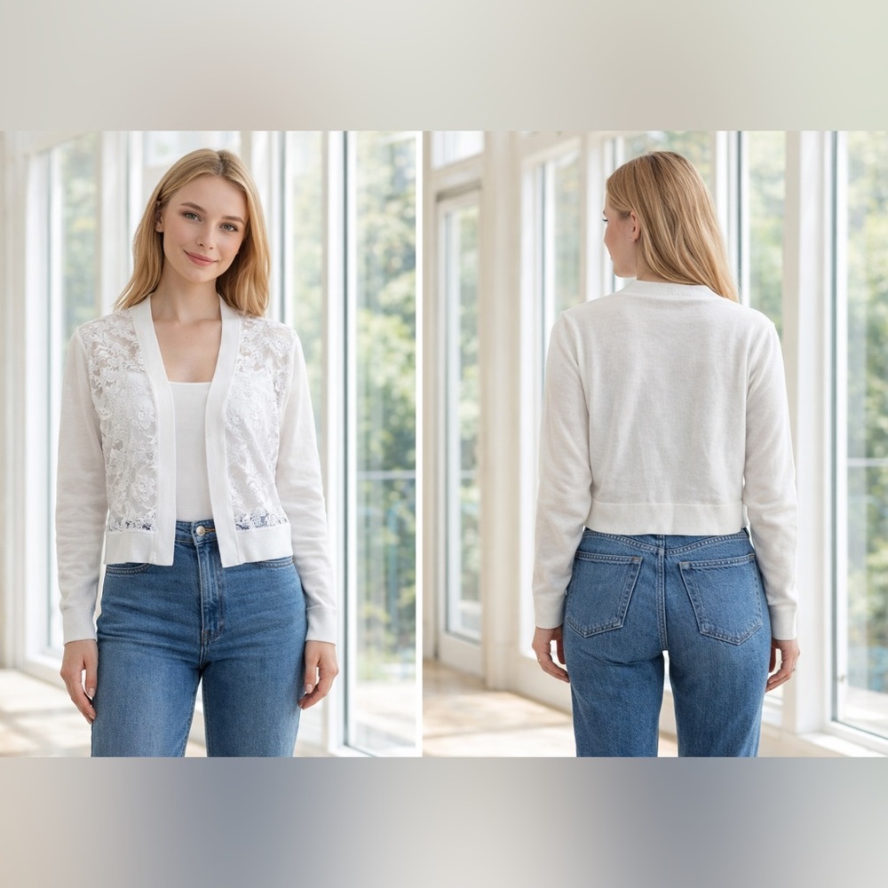 Calvin Klein White Lace Short Cardigan- Medium